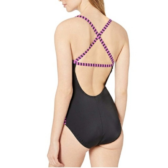 Nike Laser Stripe CrossBack One Piece Swimsuit One Piece Black & Purple Size M - Picture 4 of 13
